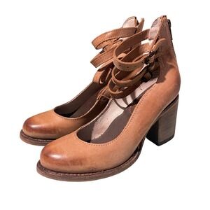 Freebird Randi Mary Jane Block Heels Tan Brown Ankle Strap Boho Size 6